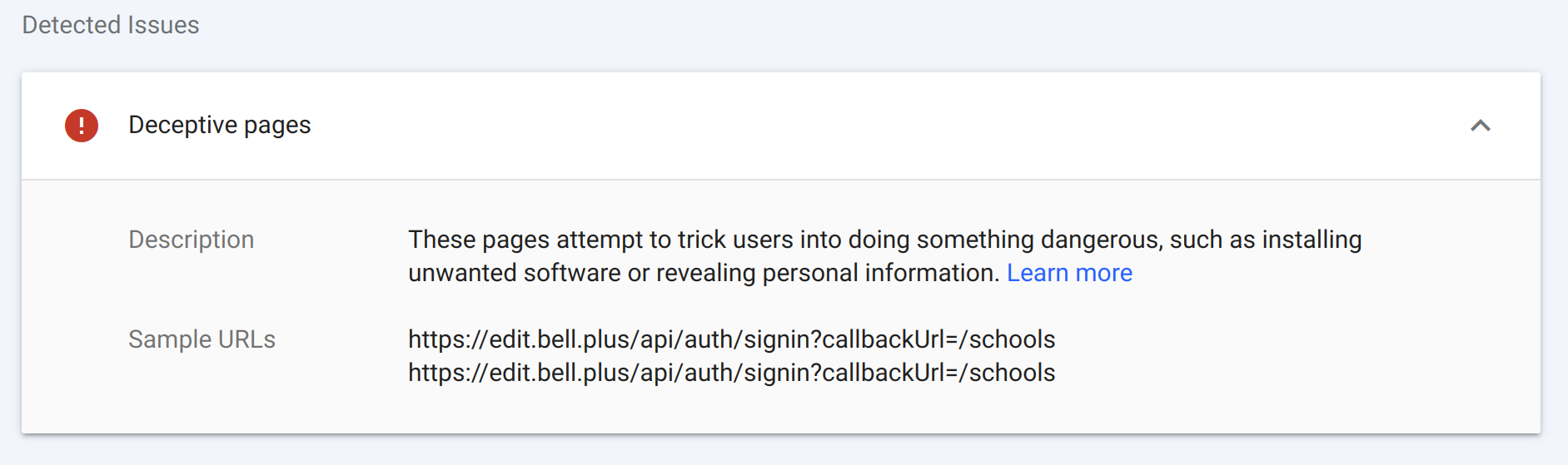 Google Search Console report